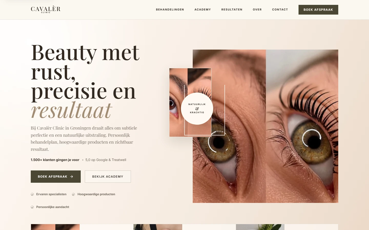 Live homepage van Cavaler Clinic, gepubliceerd door OwlyVision