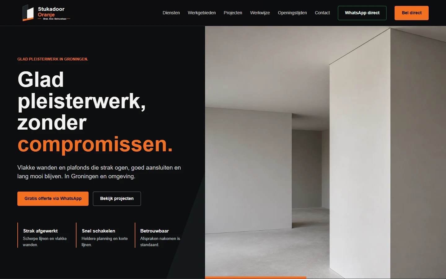 Stukadoor Oranje website als specialistisch vakbedrijf voorbeeld